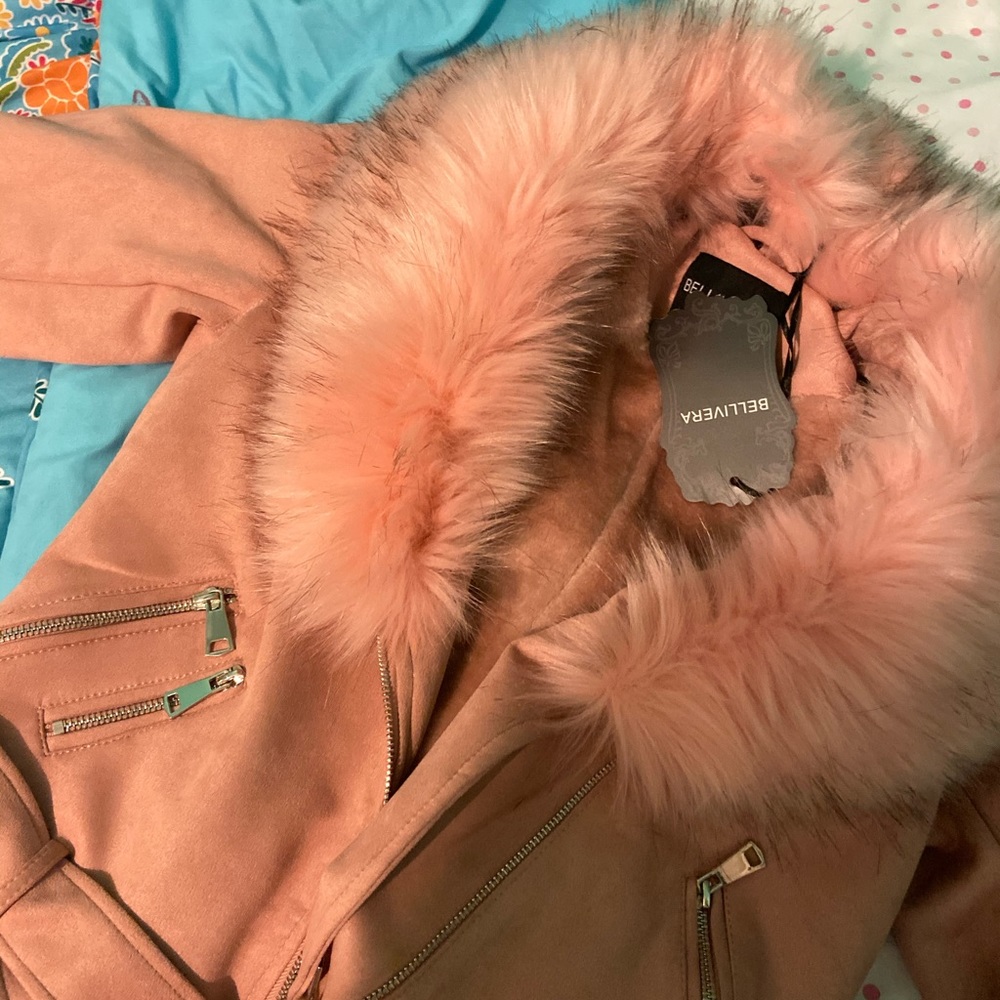 Pink suede/fur jacket